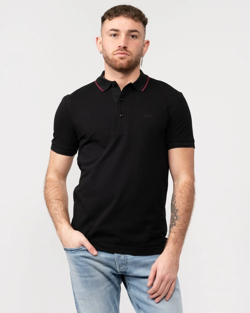 Hugo Boss Paule 4 Mens Tipped Collar Polo Shirt NOS - Black - Size Medium